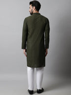 Men's Embroiderd Kurta Pajama ( JOKP 640Olive )-JOKP-640