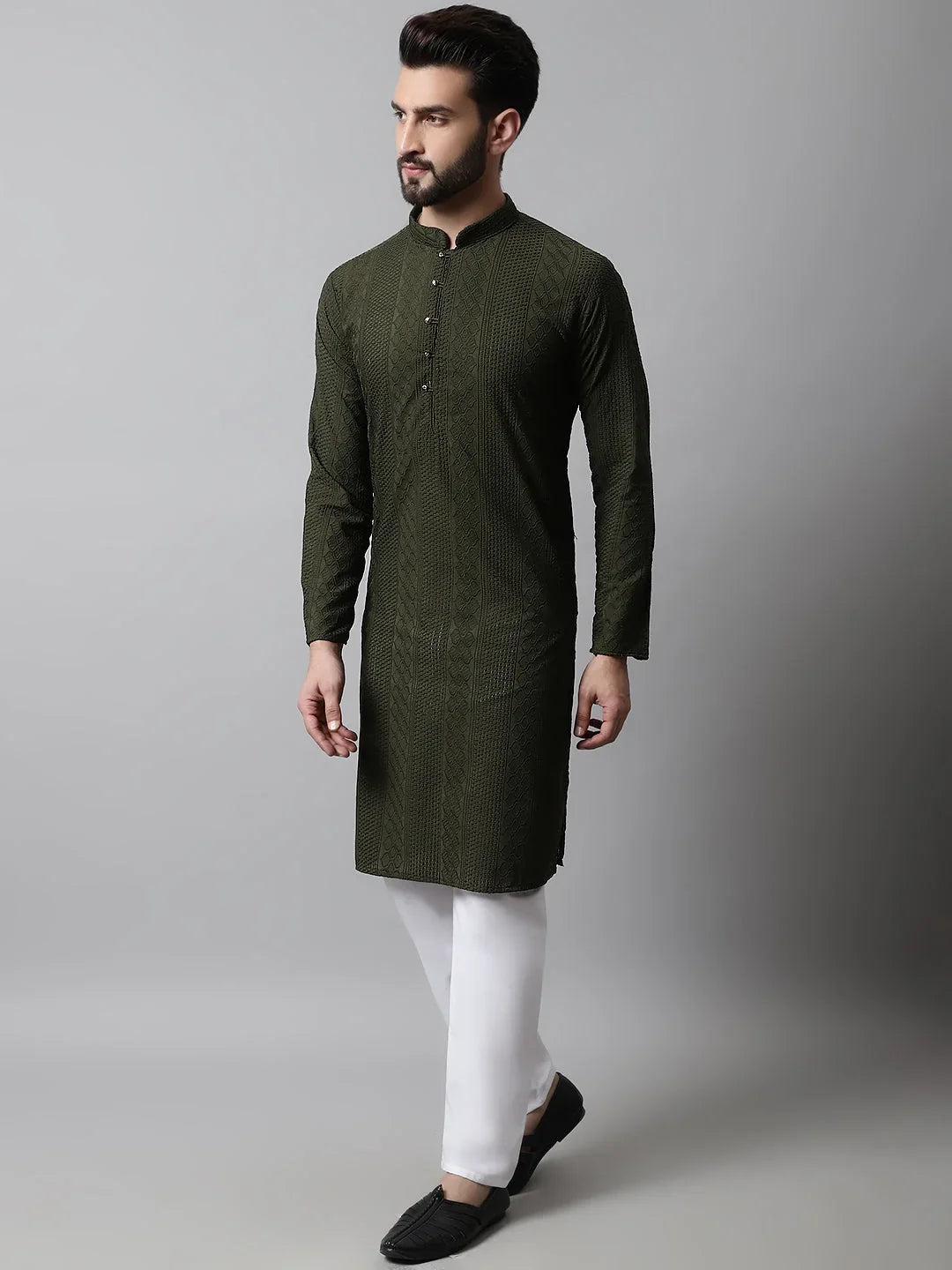 Green Cotton Solid Indian Wear JOKP_640Olive | DesiQlo