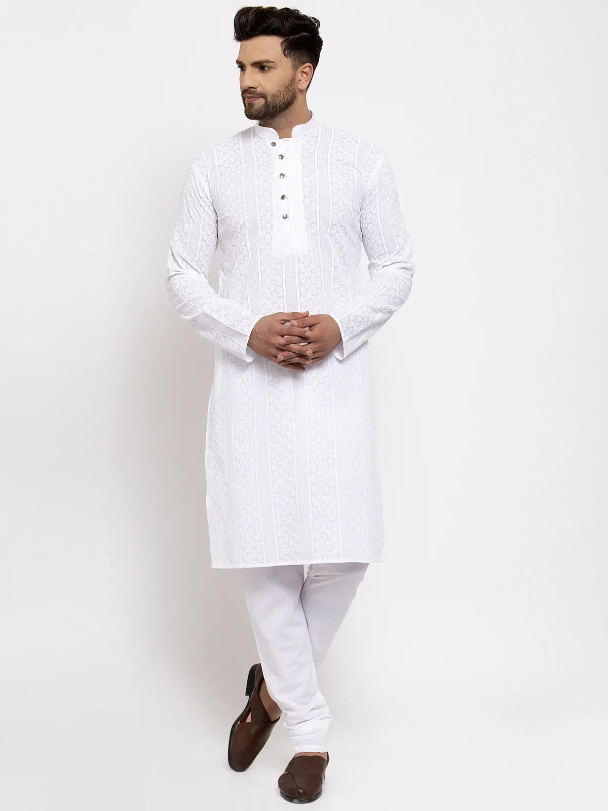 White Cotton Solid Indian Wear for Men | DesiQlo India