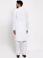 Men White Embroidered Kurta with Pyjamas ( JOKP 640 White )-JOKP-640