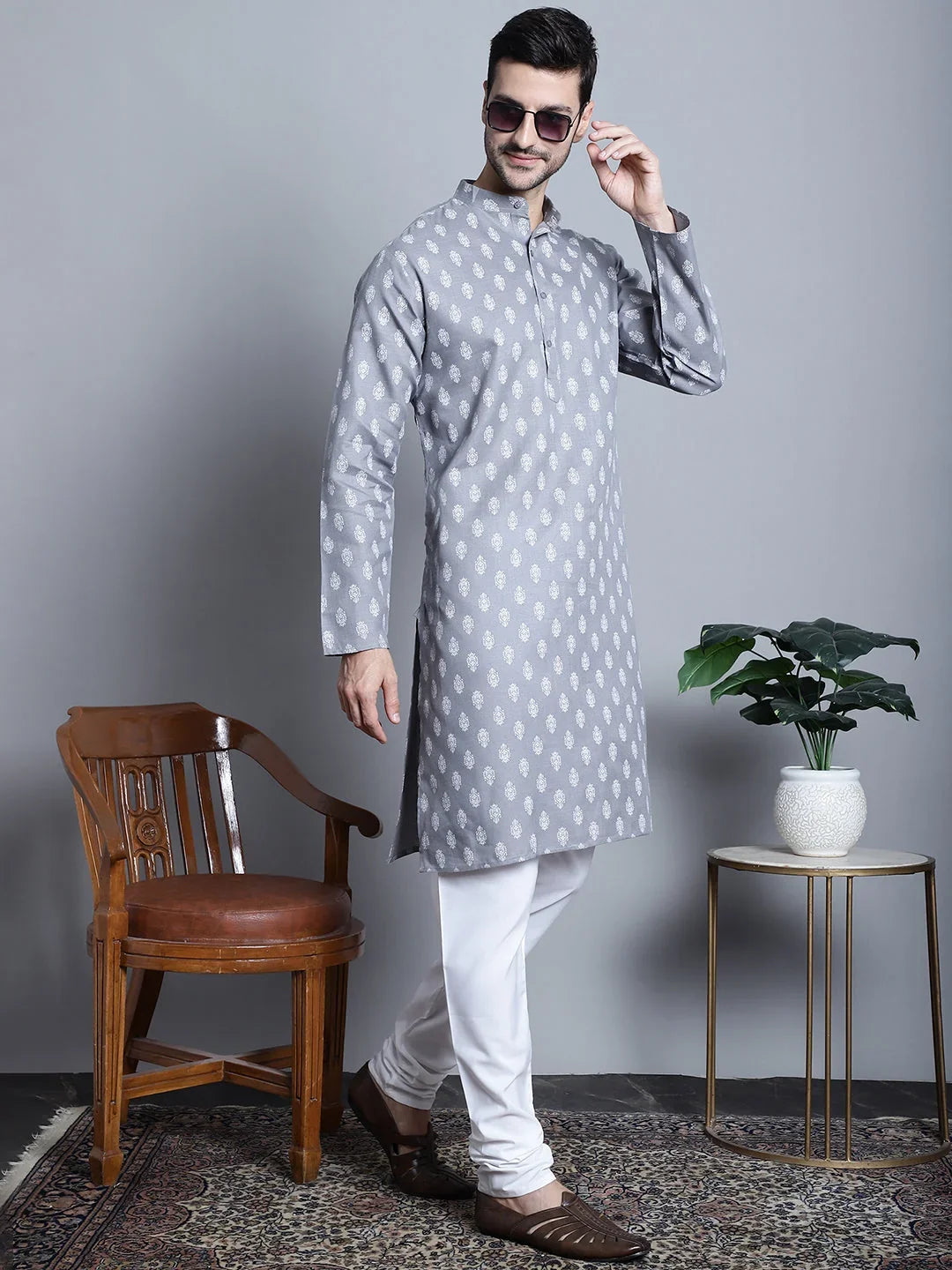 Grey Cotton Solid Indian Wear JOKP_650Dark-Grey | DesiQlo