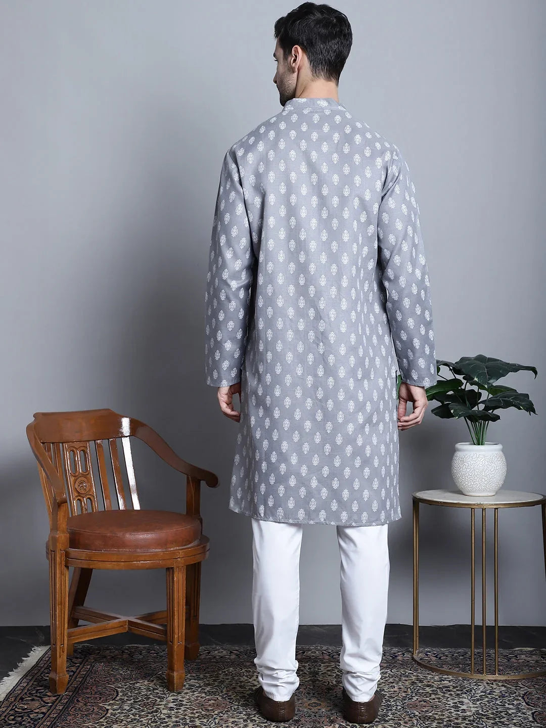 Grey Cotton Solid Indian Wear JOKP_650Dark-Grey | DesiQlo