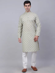 Men's Cotton Floral printed kurta Pyjama Set ( JOKP 650Grey )-JOKP-650