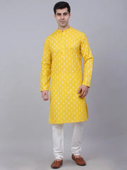 Men's Cotton Floral printed kurta Pyjama Set ( JOKP 650Lemon )-JOKP-650