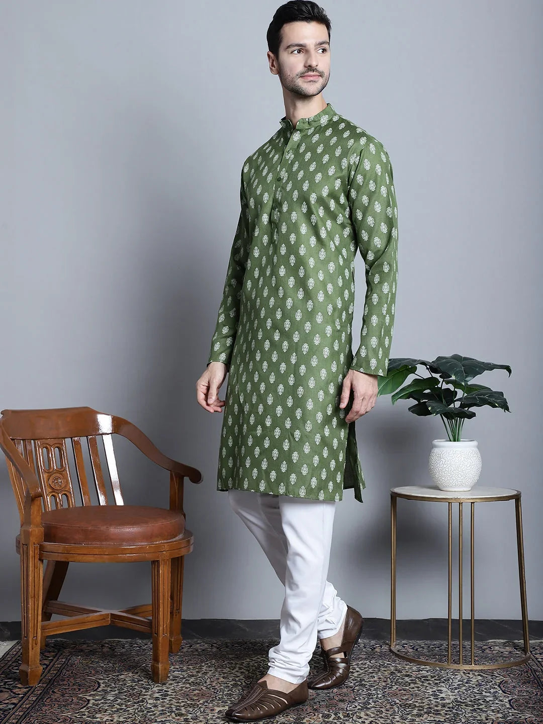 Green Cotton Solid Indian Wear JOKP_650Olive | DesiQlo