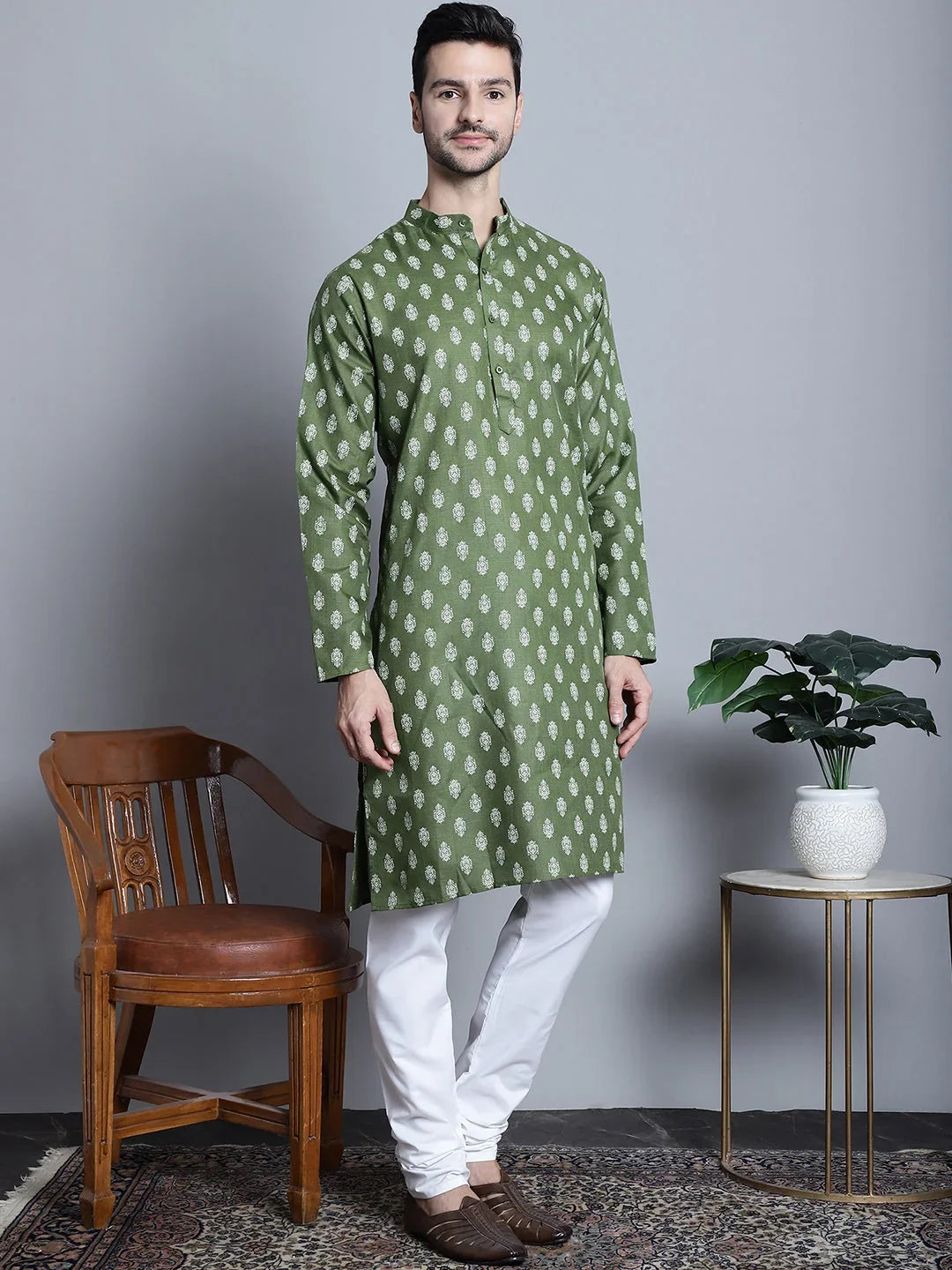 Green Cotton Solid Indian Wear JOKP_650Olive | DesiQlo