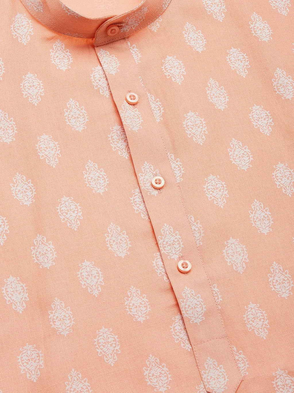 Men's Peach Cotton Floral printed kurta Pyjama Set