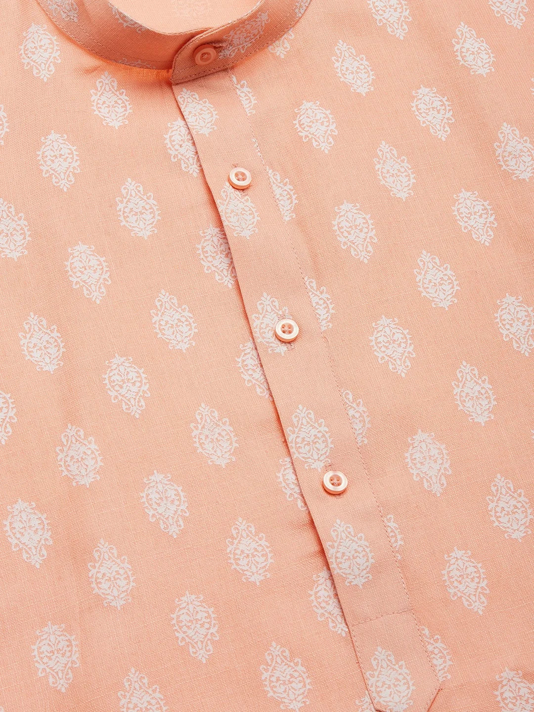 Men's Peach Cotton Floral printed kurta Pyjama Set