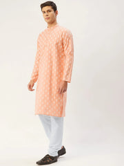 Men's Peach Cotton Floral printed kurta Only