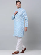 Men's Sky Cotton Floral printed kurta Pyjama Set