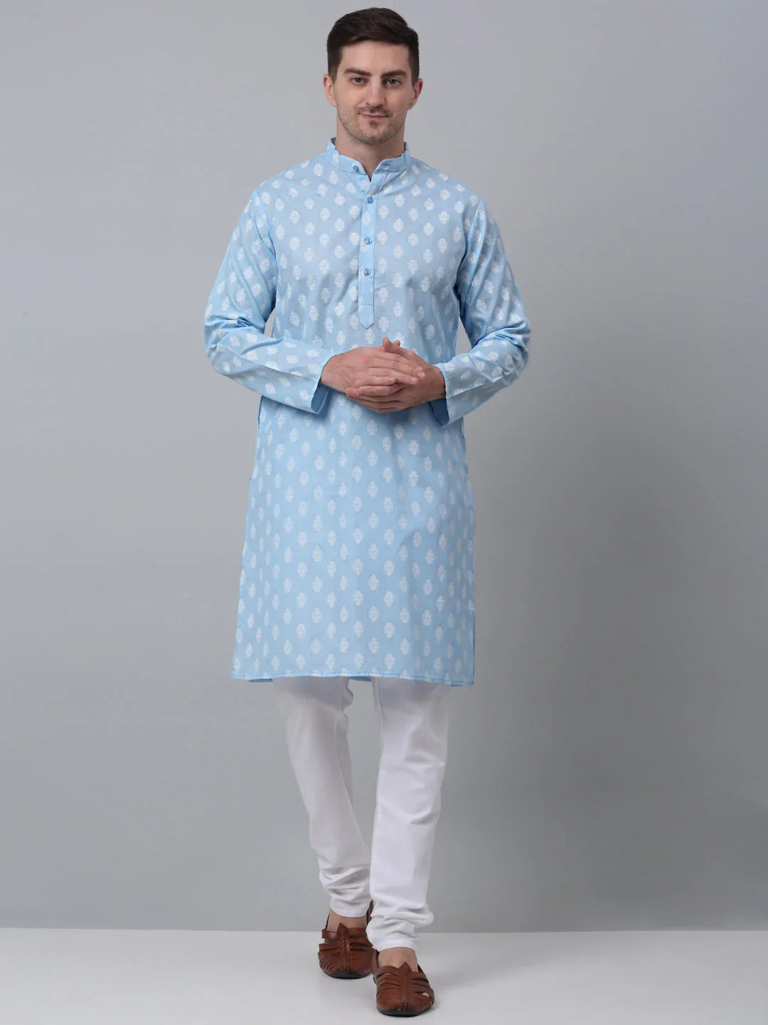 Men's Sky Cotton Floral printed kurta Pyjama Set