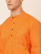 Men's Cotton Solid Kurta Pajama Sets ( JOKP 657Orange )-JOKP-657
