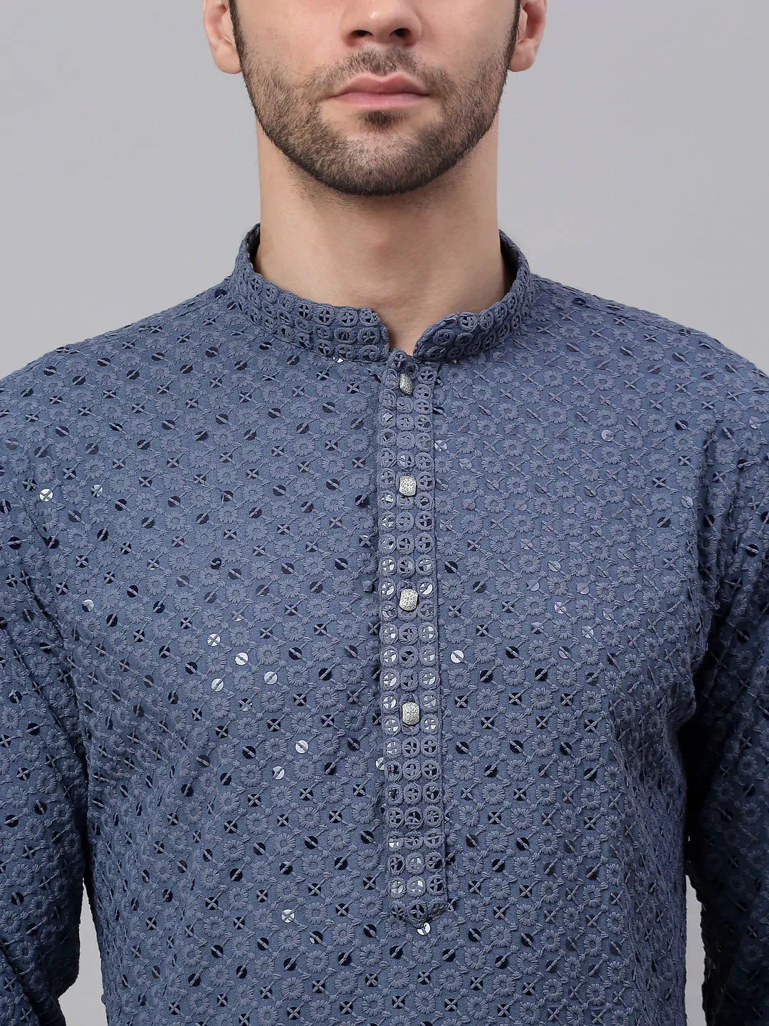 Grey Cotton Embroidered Indian Wear for Men | DesiQlo India