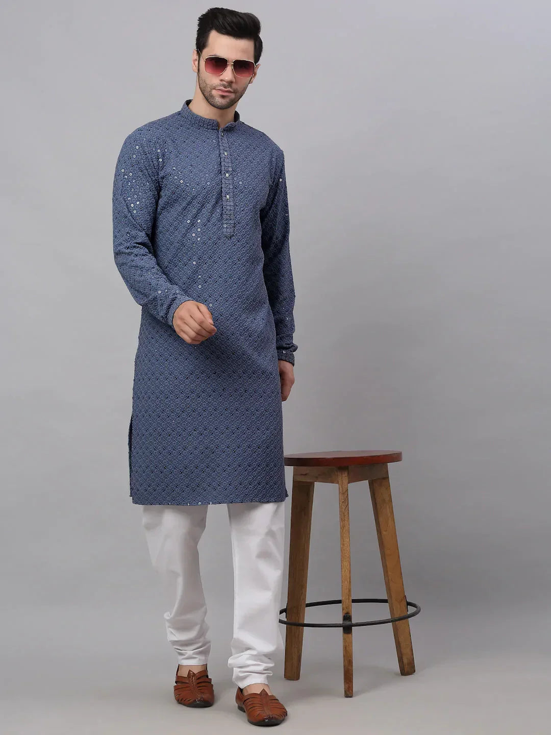 Grey Cotton Embroidered Indian Wear for Men | DesiQlo India
