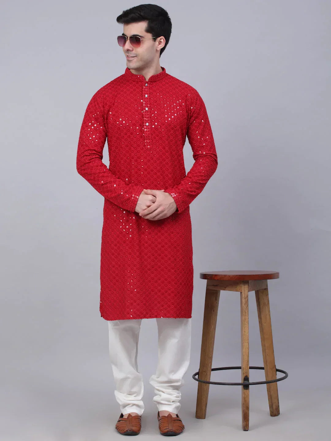 Maroon Cotton Embroidered Indian Wear for Men | DesiQlo India