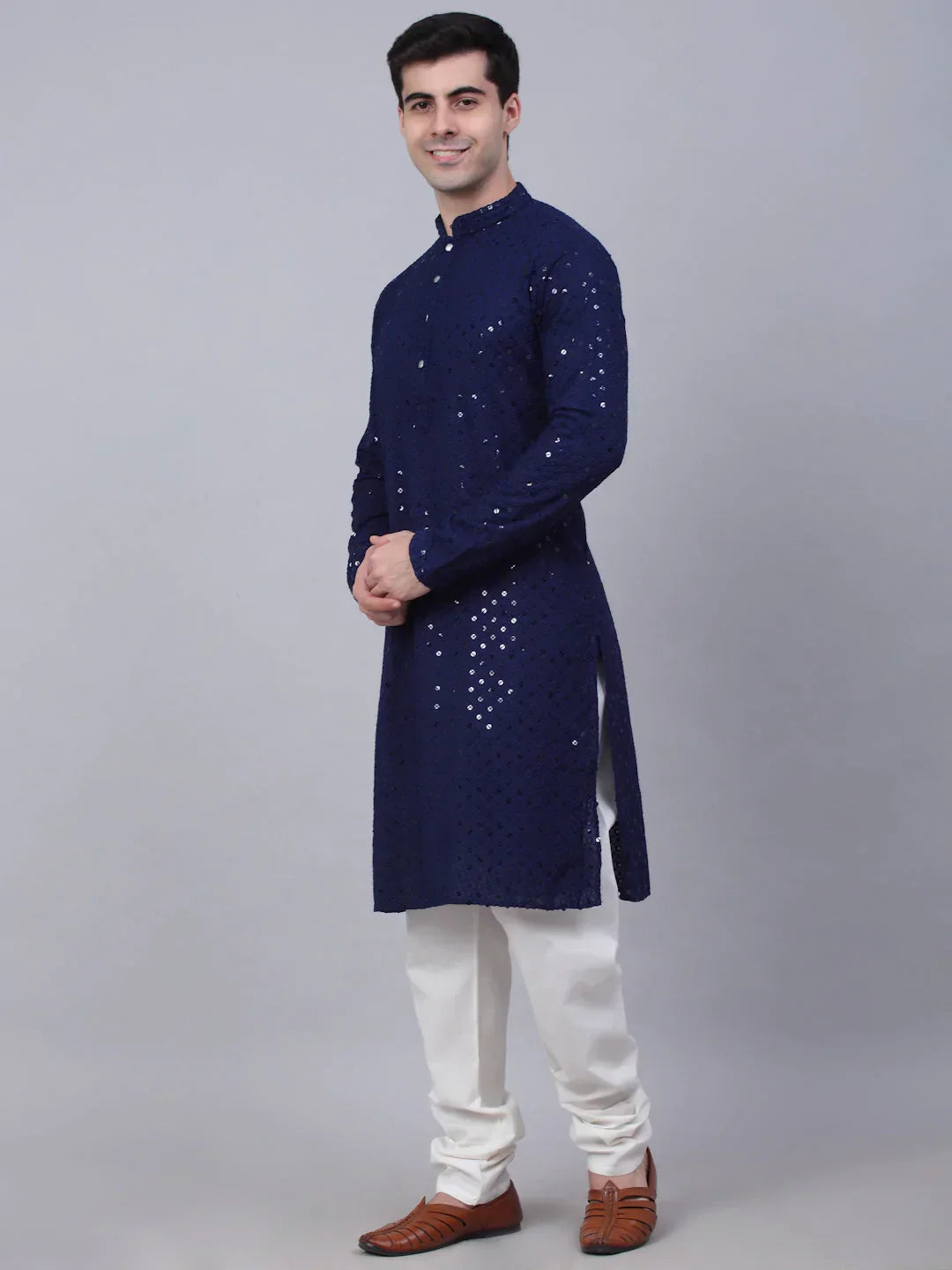 Navy Cotton Embroidered Indian Wear for Men | DesiQlo India