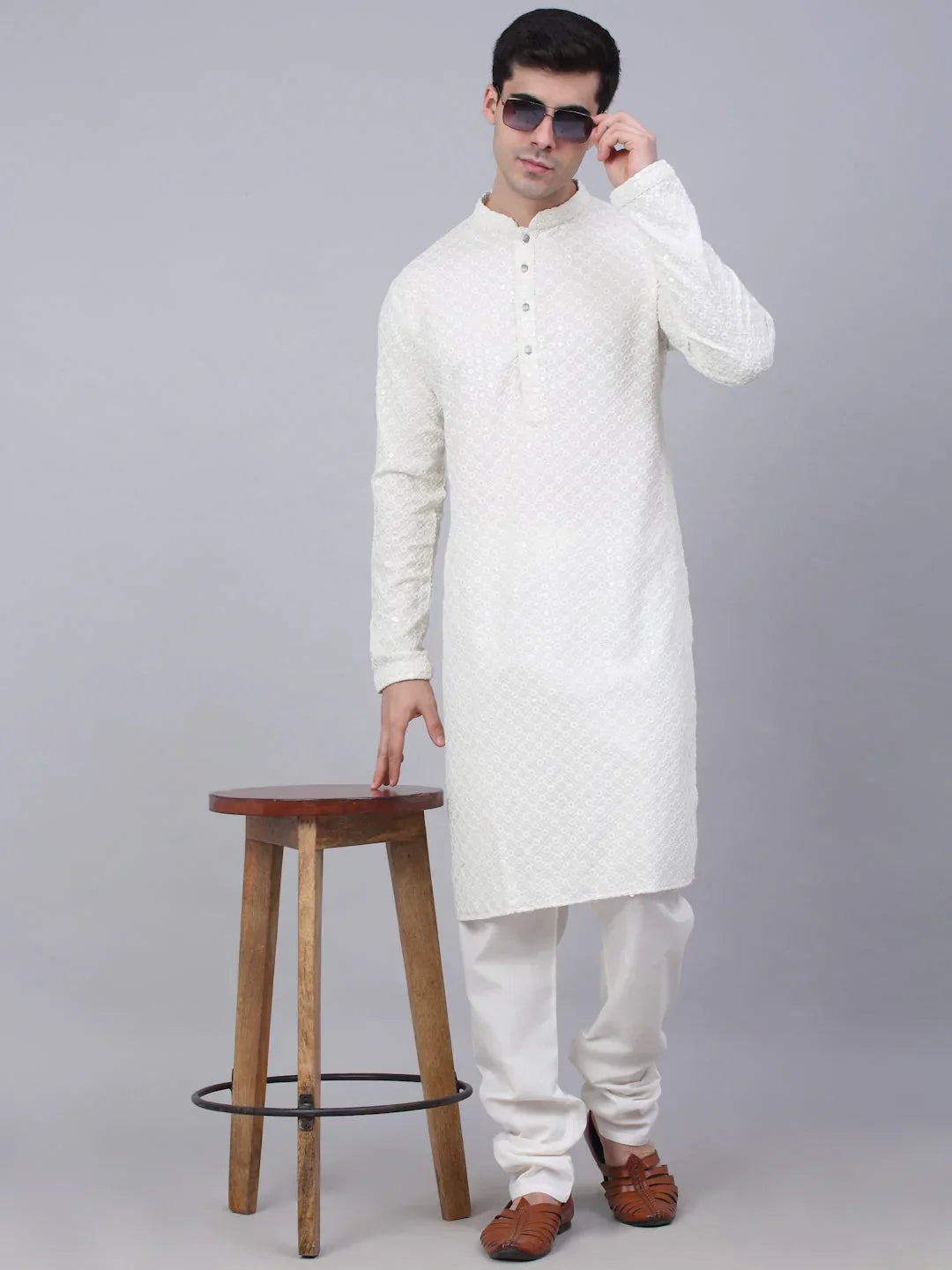 White Cotton Embroidered Indian Wear for Men | DesiQlo India