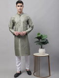 Men's Green Printed Silk Blend Kurta Payjama-JOKP-686