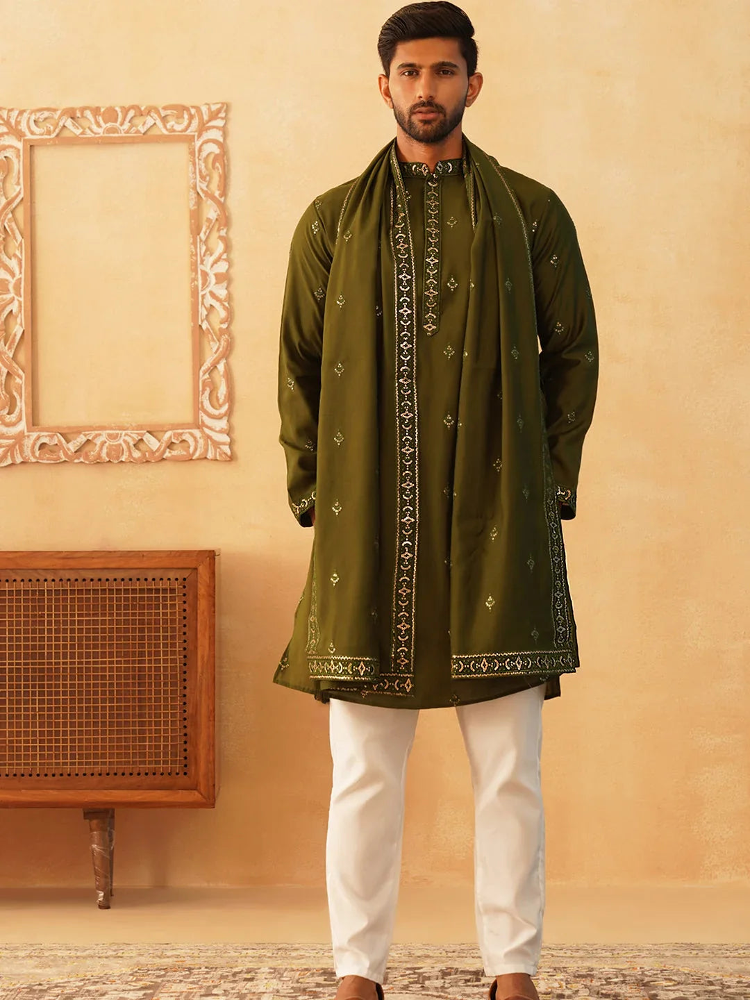 Green Silk Solid Indian Wear JOKP_D_5088Olive | DesiQlo