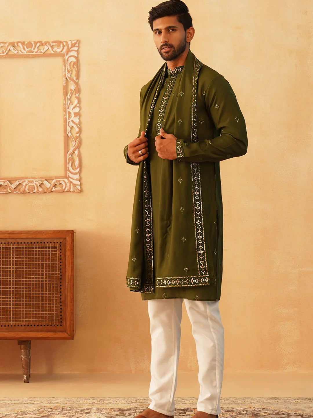 Green Silk Solid Indian Wear JOKP_D_5088Olive | DesiQlo