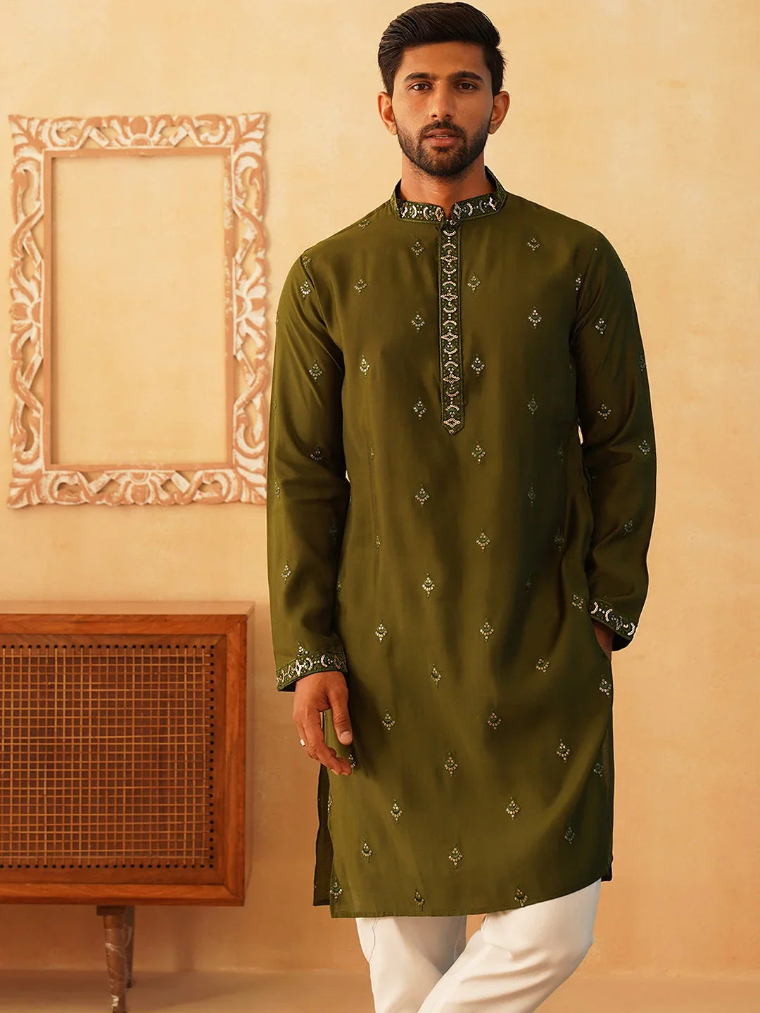 Green Silk Solid Indian Wear JOKP_D_5088Olive | DesiQlo