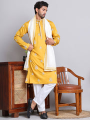 Embroidered & Sequin Kurta Pyjama With Dupatta ( JOKP D 5091Mustard ) [FF] [M16-18 & N16-18]