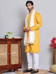 Embroidered & Sequin Kurta Pyjama With Dupatta ( JOKP D 5091Mustard ) [FF] [M16-18 & N16-18]