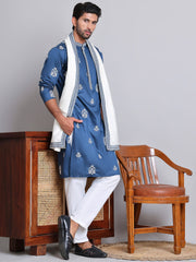 Embroidered & Sequin Kurta Pyjama With Dupatta ( JOKP D 5091Teal ) [FF] [M16-18 & N16-18]