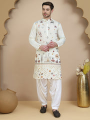 Embroidered Silk Blend Kurta with White Salwar ( JOKP SP-W 5140 White )