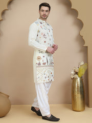 Embroidered Silk Blend Kurta with White Salwar ( JOKP SP-W 5140 White )
