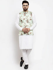 Men's Solid Styled Kurta Pajama with Printed Waistcoat