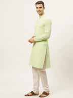 Men's Green Embroidered Kurta Payjama Sets
