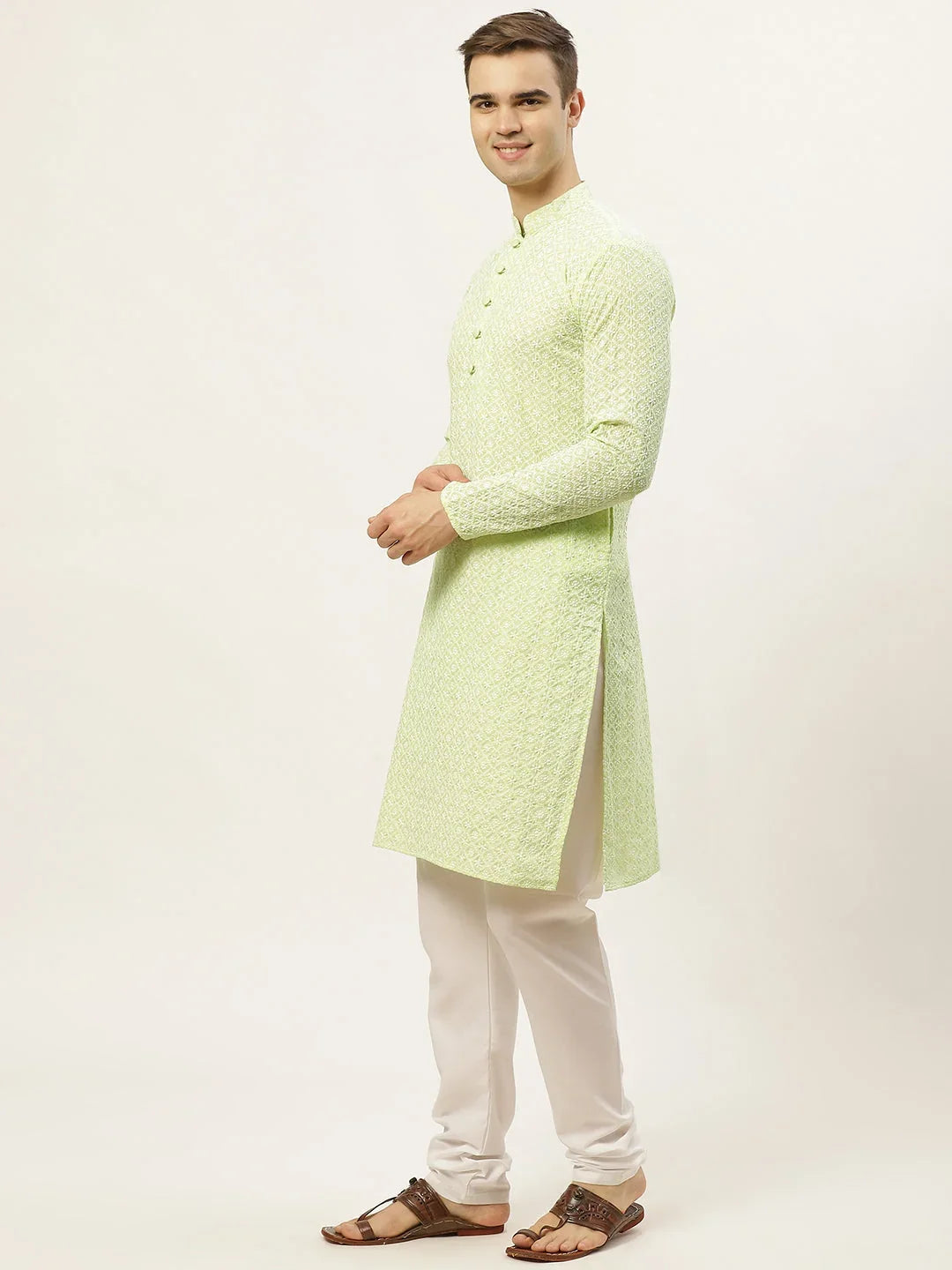 Men's Green Embroidered Kurta Payjama Sets