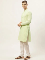 Men's Green Embroidered Kurta Payjama Sets