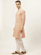 Men's Orange Embroidered Kurta Payjama Sets