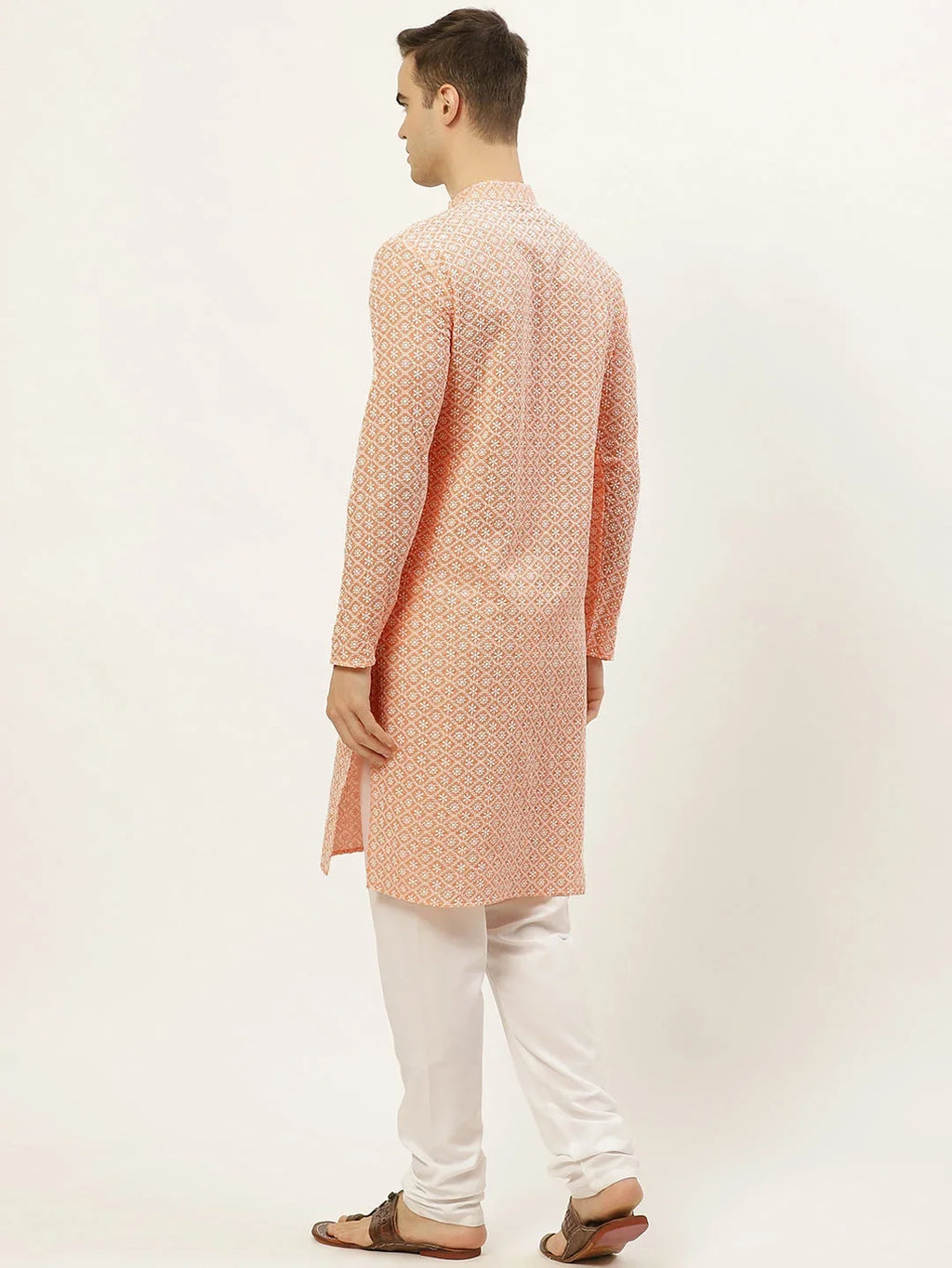 Men's Orange Embroidered Kurta Payjama Sets