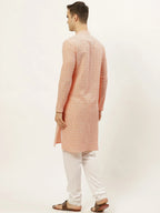 Men's Orange Embroidered Kurta Payjama Sets