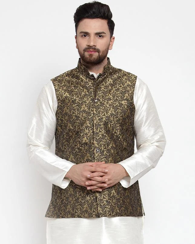 Gold Cotton Solid Indian Wear for Men | DesiQlo India