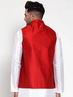 Men's Maroon Woven Jacquard Nehru Jacket