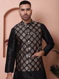 Floral Printed Nehru Jacket for Men-JOWC-4032Black