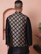Floral Printed Nehru Jacket for Men-JOWC-4032Black