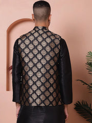 Floral Printed Nehru Jacket for Men-JOWC-4032Black