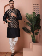 Floral Printed Nehru Jacket for Men-JOWC-4032Black