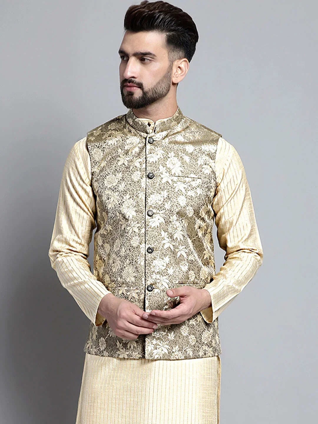 Beige Silk Solid Indian Wear for Men | DesiQlo India