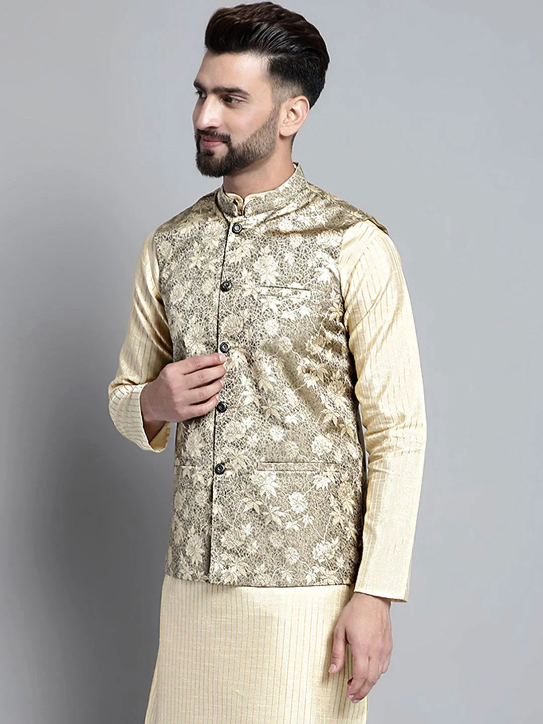 Men's Woven Design Nehru Jacket-DSQ