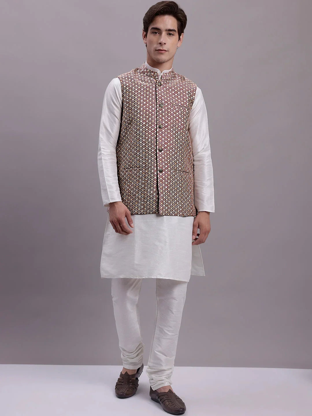 Orange Silk Solid Indian Wear for Men | DesiQlo India