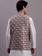 Men's Purple Woven Design Nehru Jacket With Solid Kurta Pyjama-JOWC