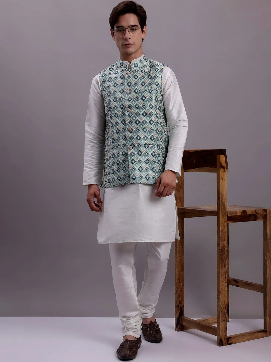 Blue Silk Solid Indian Wear for Men | DesiQlo India