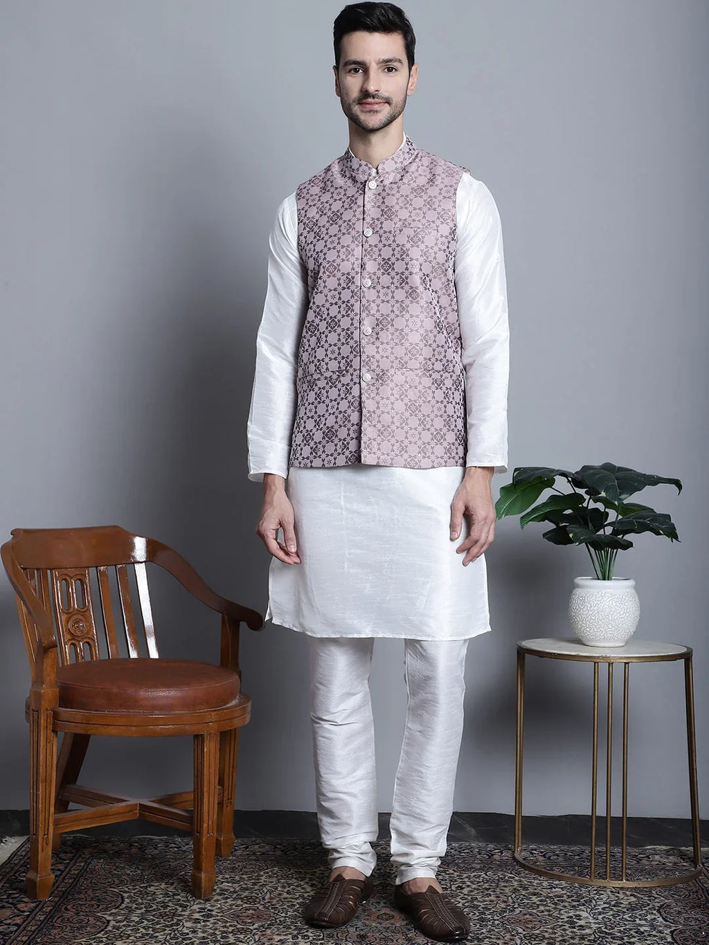 Men's Woven Design Comfy Nehru Jacket