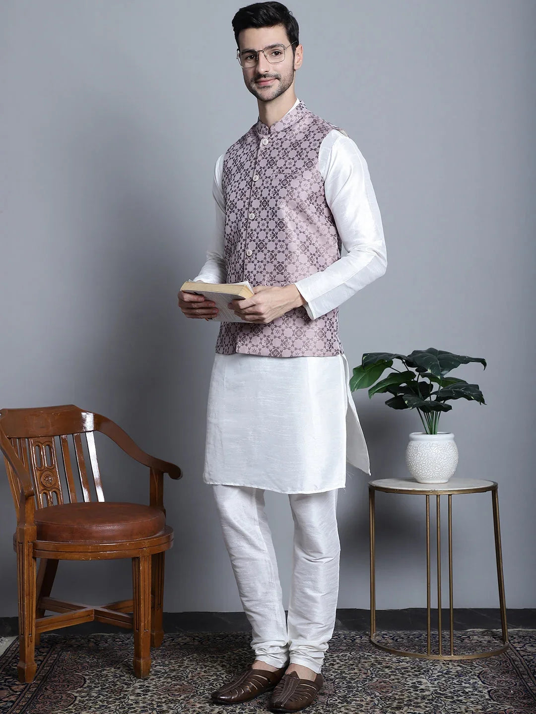 Men's Woven Design Comfy Nehru Jacket